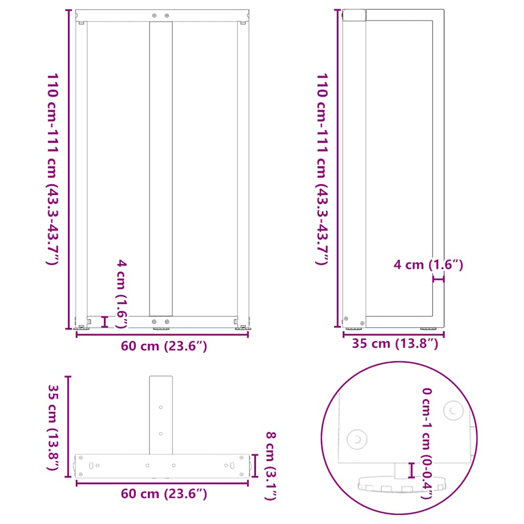 2 db fekete, T-alakú acél bárasztalláb 60x35x(110-111) cm