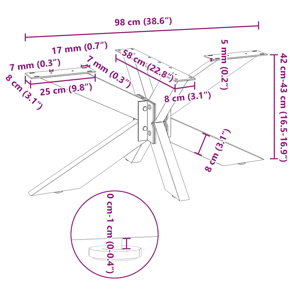 fekete, pók alakú dohányzóasztal láb 98x58x(42-43) cm acél