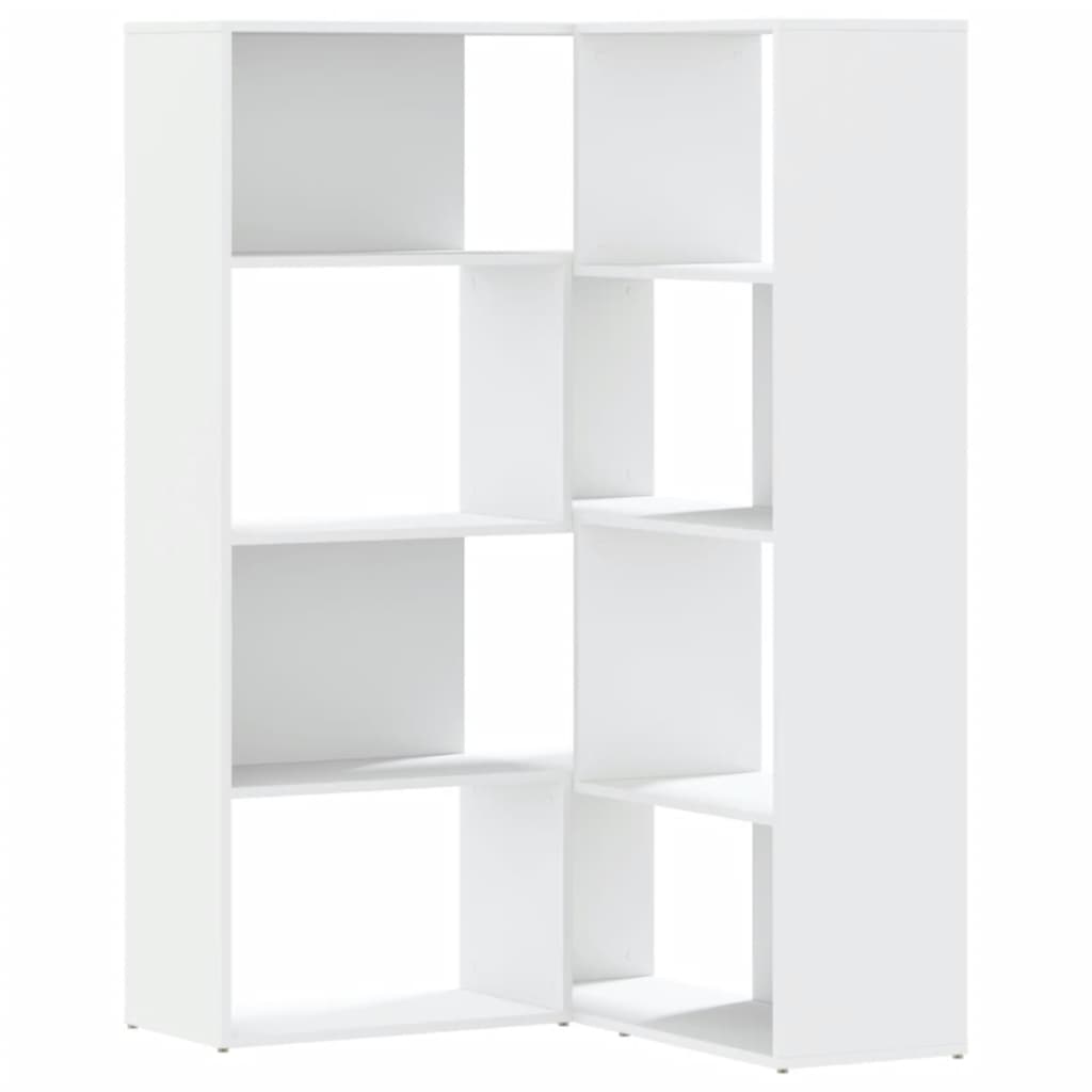 4 szintes fehér szerelt fa sarok könyvespolc 85 x 85 x 140 cm