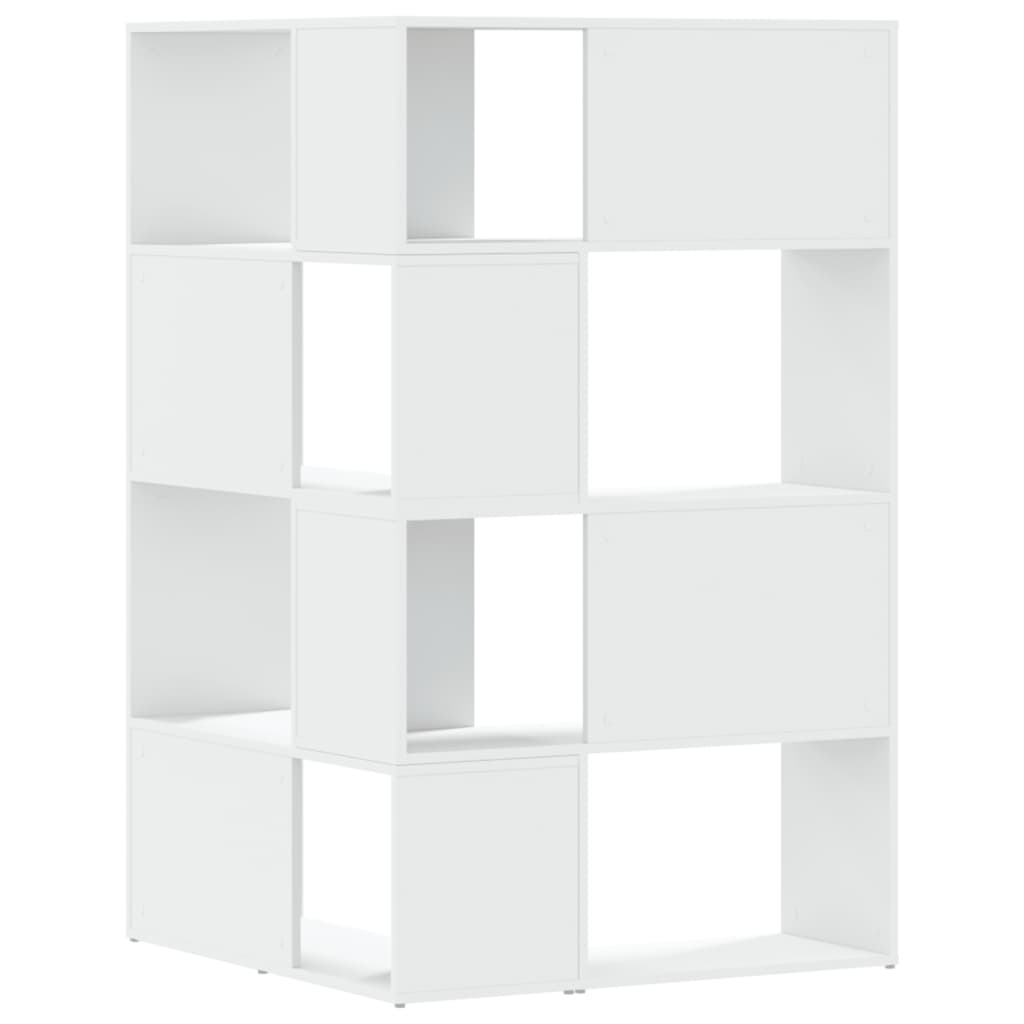 4 szintes fehér szerelt fa sarok könyvespolc 85 x 85 x 140 cm