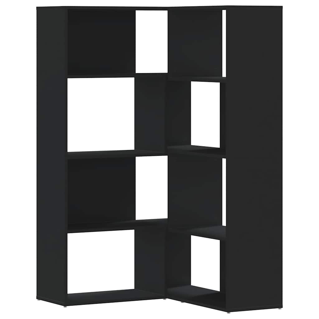 4 szintes fekete szerelt fa sarokkönyvespolc 85 x 85 x 140 cm