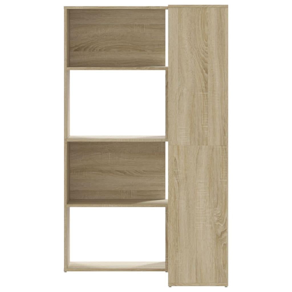 4 szintes sonoma tölgy szerelt fa sarok könyvespolc 85x85x140cm