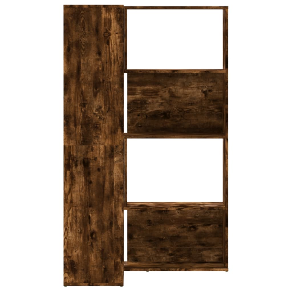 4 szintes füstös tölgy szerelt fa sarokkönyvespolc 85x85x140cm
