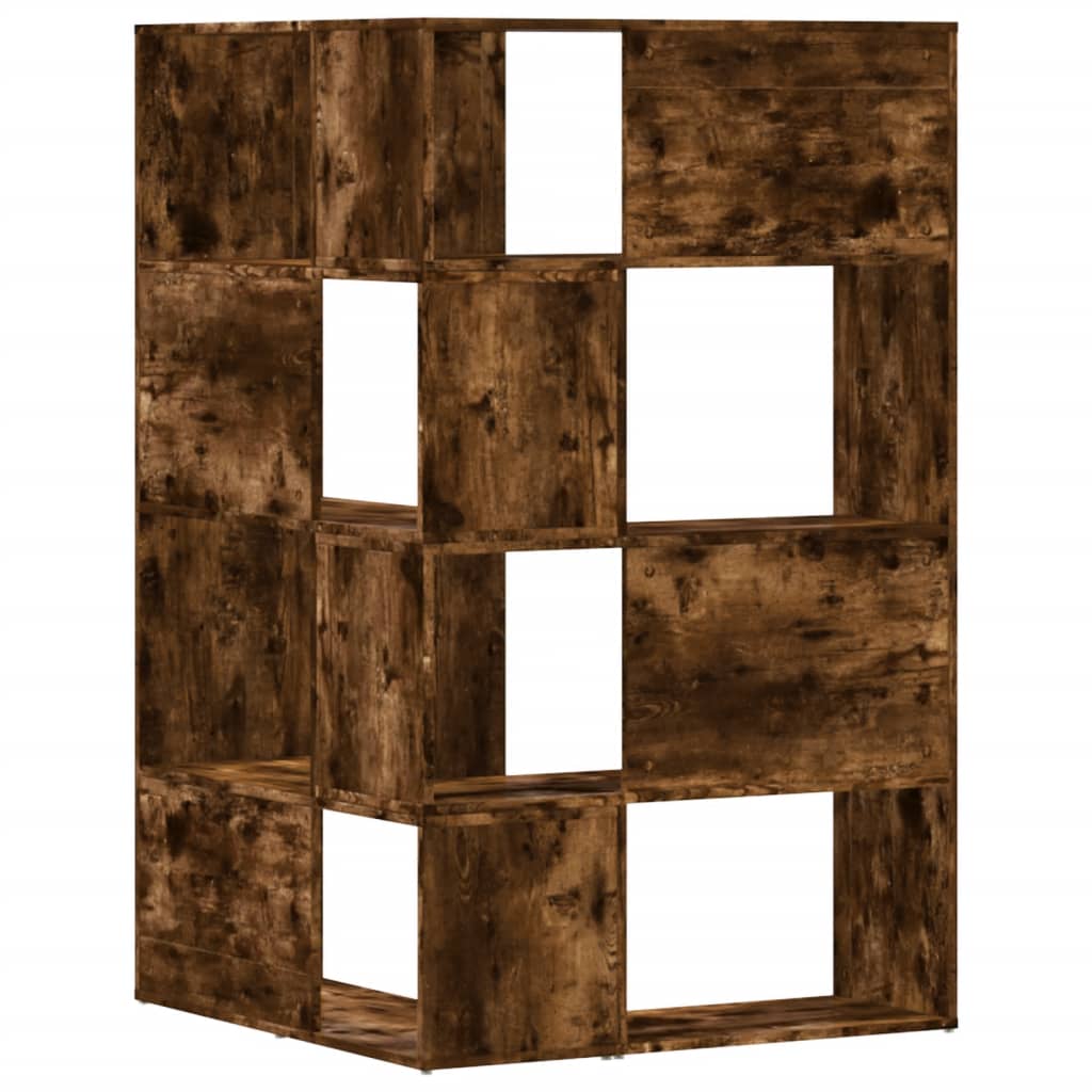 4 szintes füstös tölgy szerelt fa sarokkönyvespolc 85x85x140cm