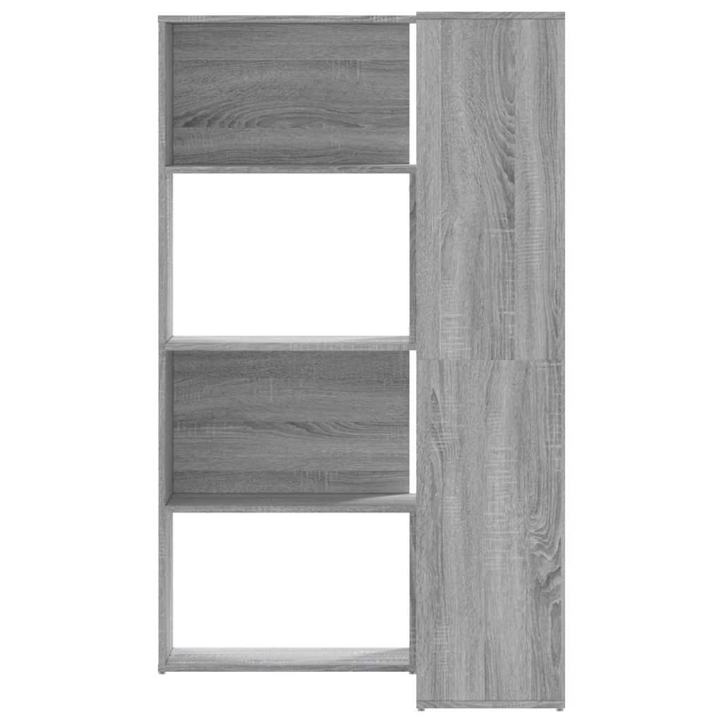 4 szintes szürke szerelt fa sarokkönyvespolc 85x85x140 cm