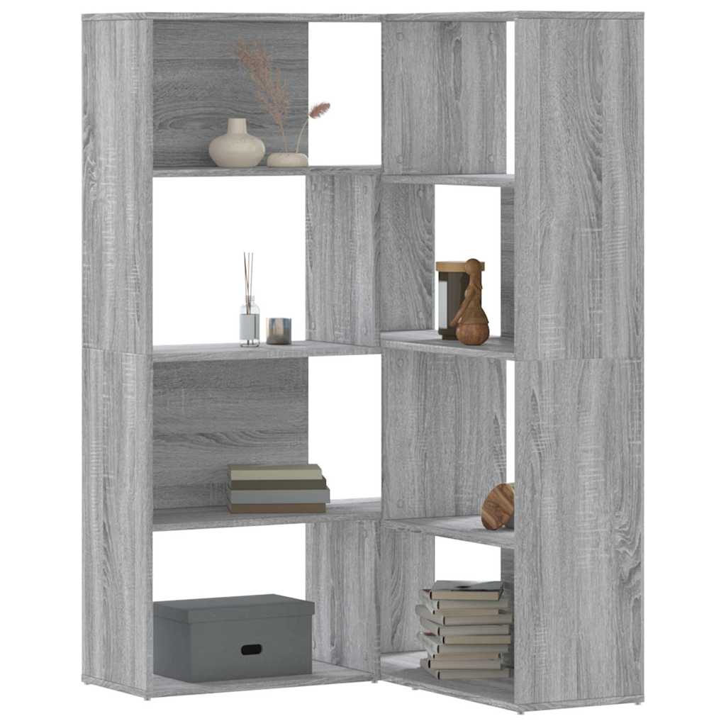 4 szintes szürke szerelt fa sarokkönyvespolc 85x85x140 cm