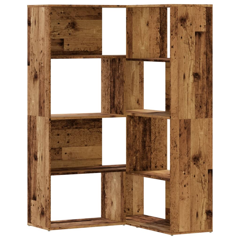 4 szintes antik fa szerelt fa sarokkönyvespolc 85 x 85 x 140 cm