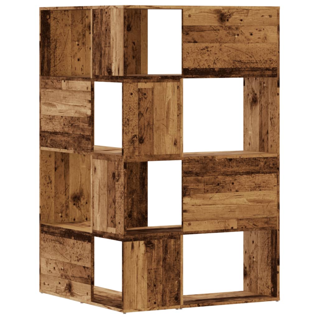 4 szintes antik fa szerelt fa sarokkönyvespolc 85 x 85 x 140 cm