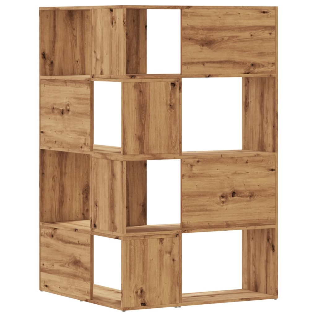 4 szintes tölgy színű szerelt fa sarokkönyvespolc 85x85x140 cm