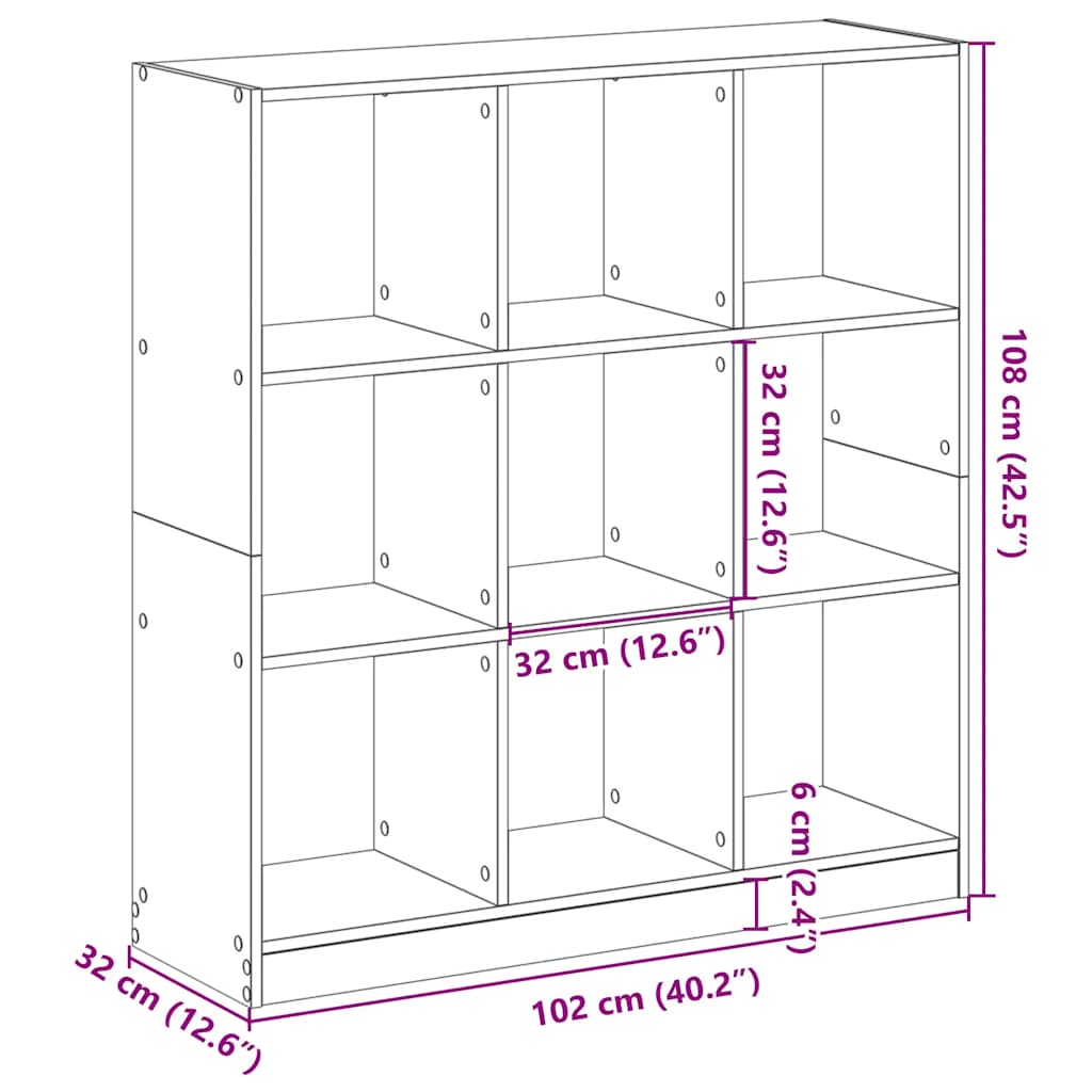 betonszürke szerelt fa könyvespolc 102 x 32 x 108 cm