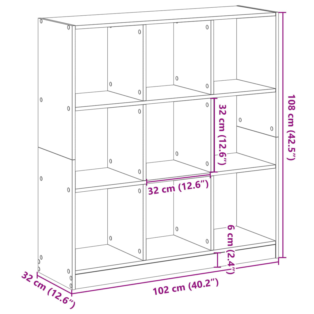 füstös tölgy színű szerelt fa könyvespolc 102 x 32 x 108 cm