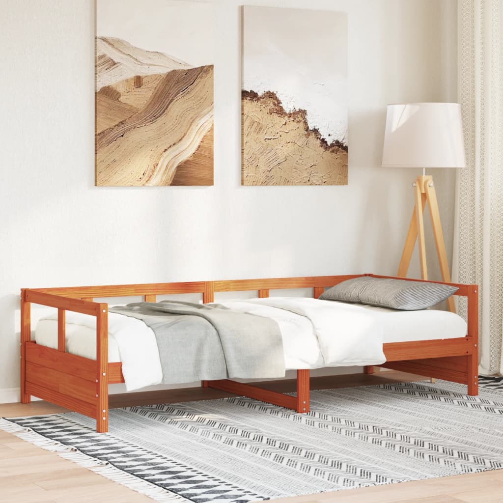 viaszbarna tömör fenyőfa kanapéágy matrac nélkül 90 x 200 cm