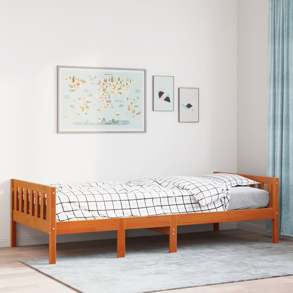viaszbarna tömör fenyőfa gyerekágy matrac nélkül 90 x 190 cm