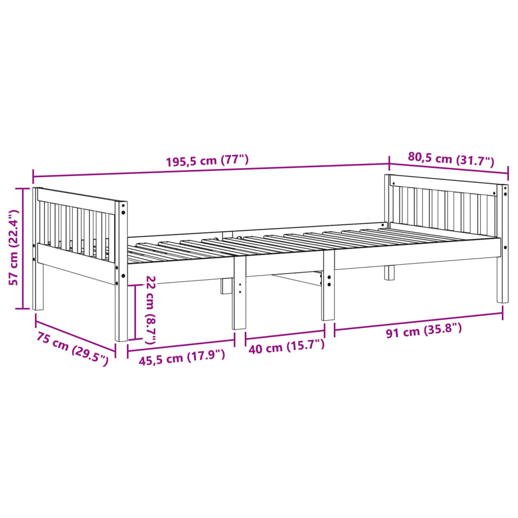 fehér tömör fenyőfa gyerekágy matrac nélkül 75 x 190 cm