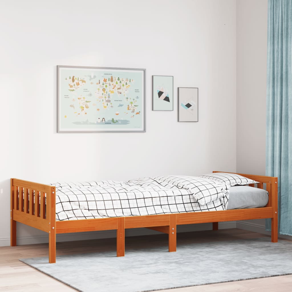 viaszbarna tömör fenyőfa gyerekágy matrac nélkül 75 x 190 cm