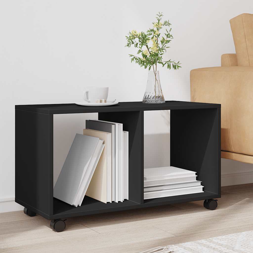 fekete szerelt fa görgős szekrény 72 x 33 x 42,5 cm