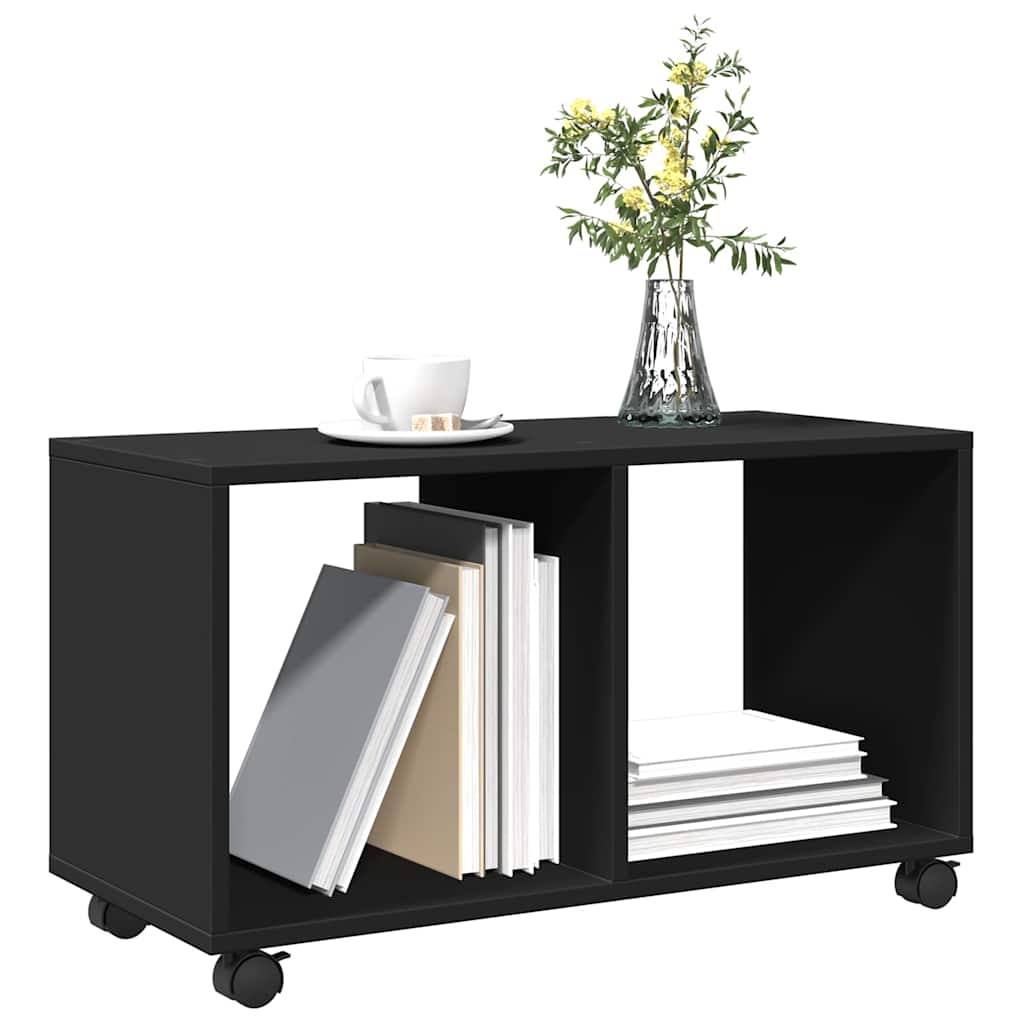 fekete szerelt fa görgős szekrény 72 x 33 x 42,5 cm