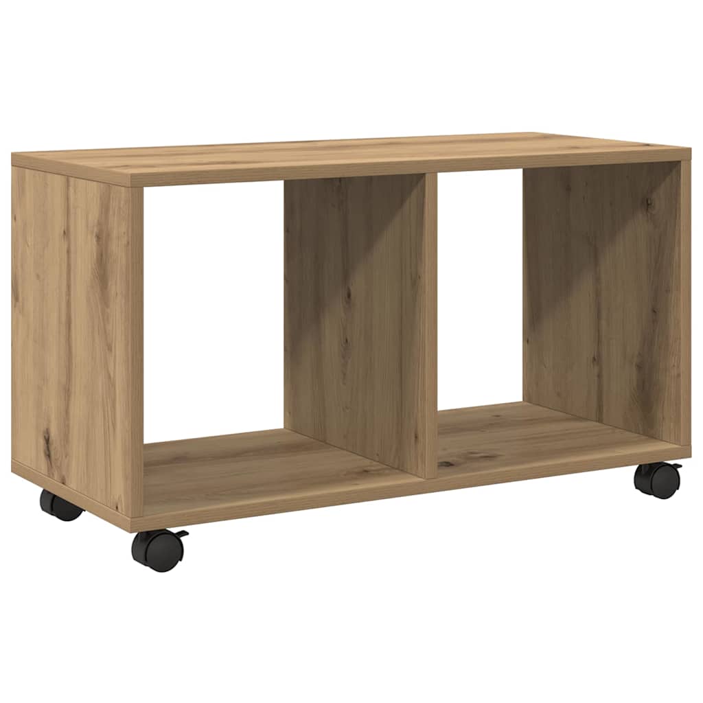 kézműves tölgy színű szerelt fa görgős szekrény 72x33x42,5 cm