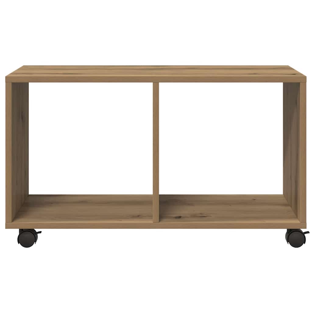 kézműves tölgy színű szerelt fa görgős szekrény 72x33x42,5 cm
