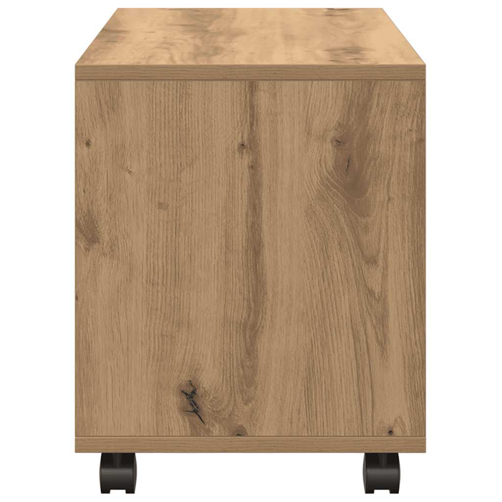 kézműves tölgy színű szerelt fa görgős szekrény 72x33x42,5 cm