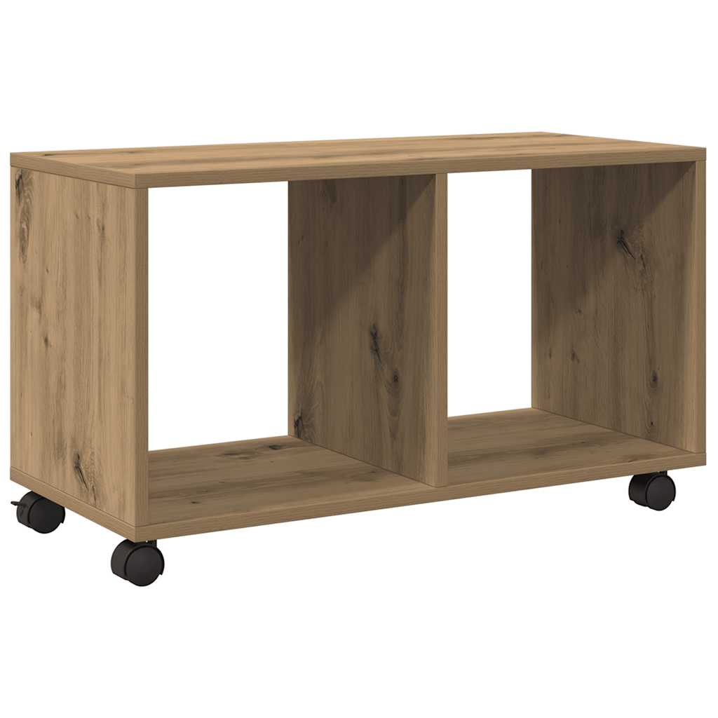 kézműves tölgy színű szerelt fa görgős szekrény 72x33x42,5 cm