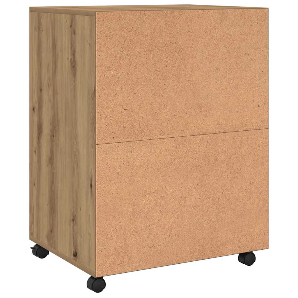 kézműves tölgy színű szerelt fa görgős szekrény 72x33x42,5 cm