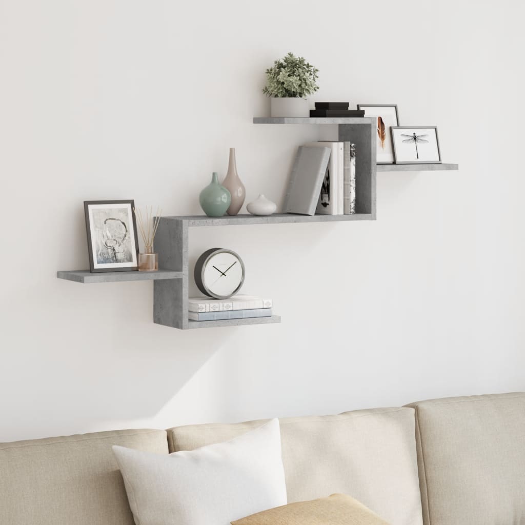 betonszürke szerelt fa fali polc 104 x 15 x 49 cm