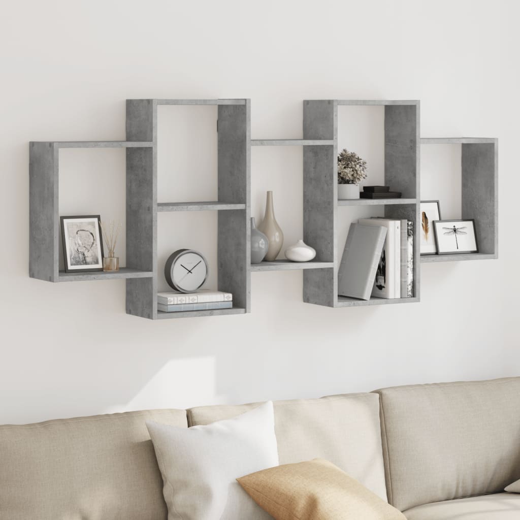 betonszürke szerelt fa fali polc 159 x 18 x 65 cm