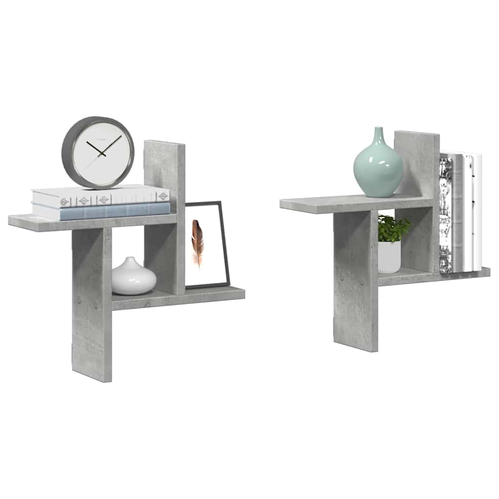 2 db betonszürke szerelt fa fali polc 38 x 12 x 38 cm