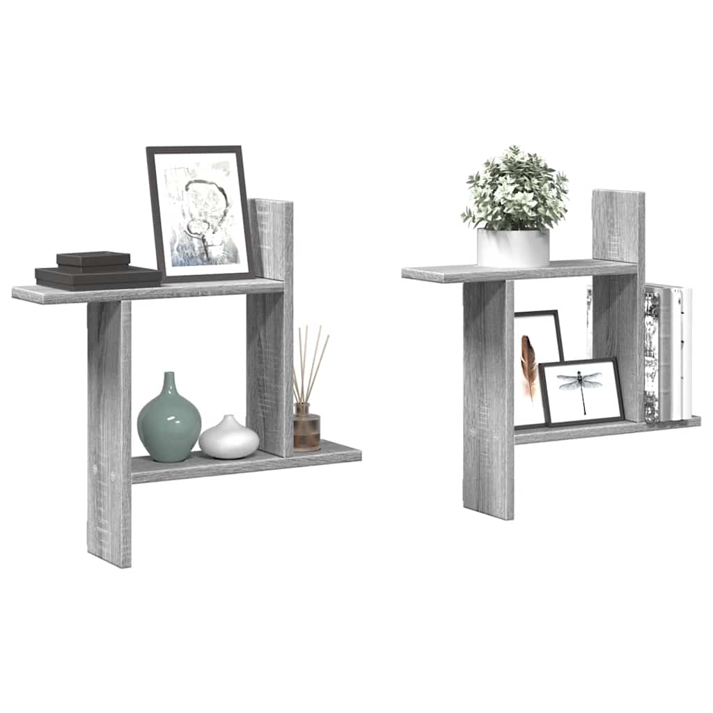 2 db szürke sonoma színű szerelt fa fali polc 50 x 12 x 50 cm
