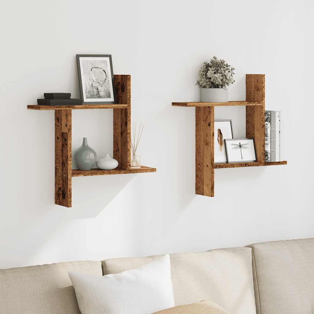 2 db antik fa színű szerelt fa fali polc 50 x 12 x 50 cm