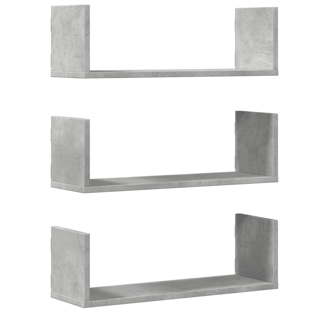 3 db betonszürke szerelt fa fali polc 58 x 18 x 18 cm