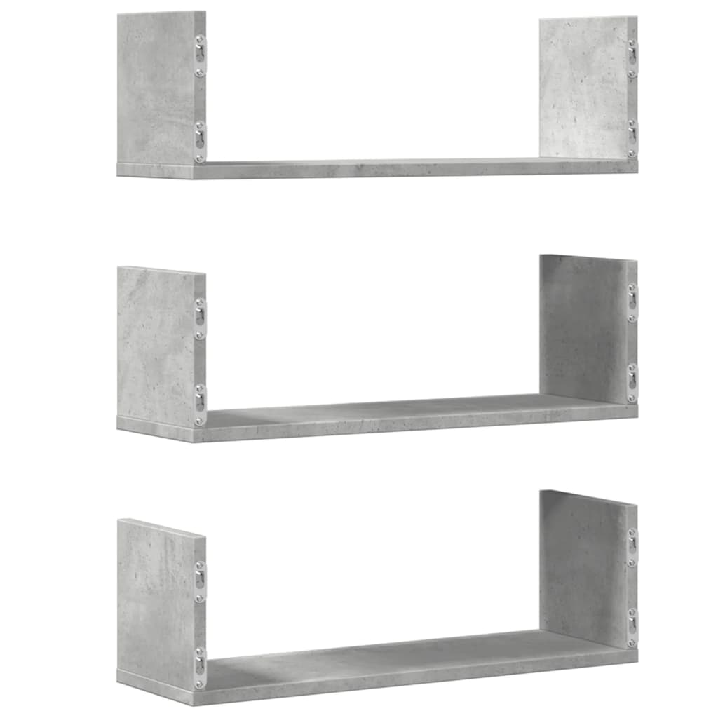 3 db betonszürke szerelt fa fali polc 58 x 18 x 18 cm