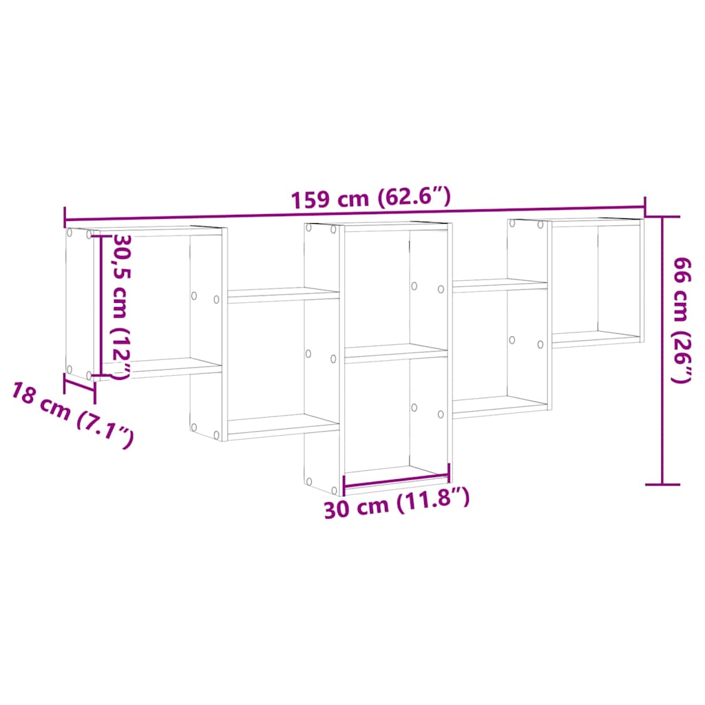 betonszürke szerelt fa fali polc 159 x 18 x 66 cm