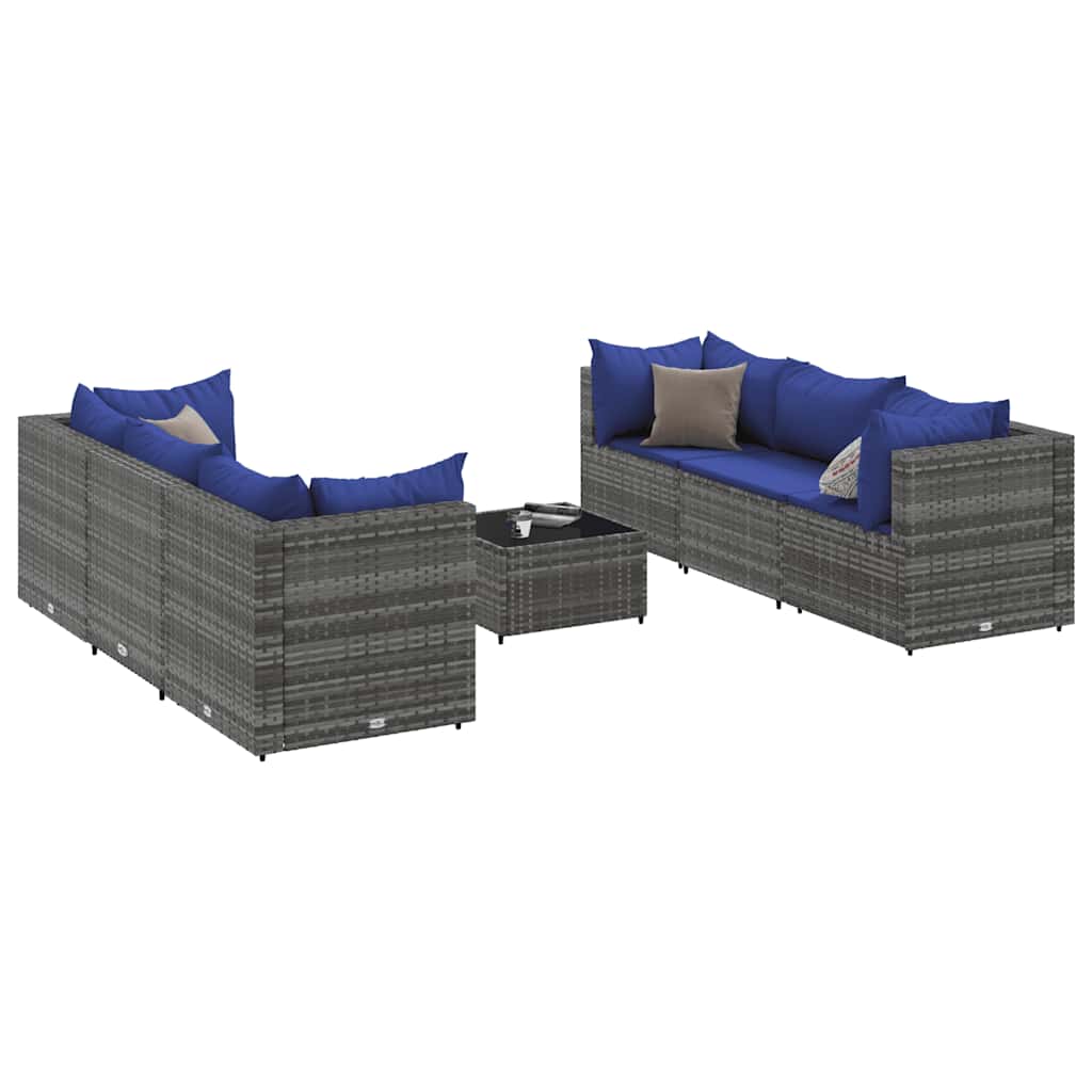 7 részes szürke polyrattan kerti ülőgarnitúra párnákkal