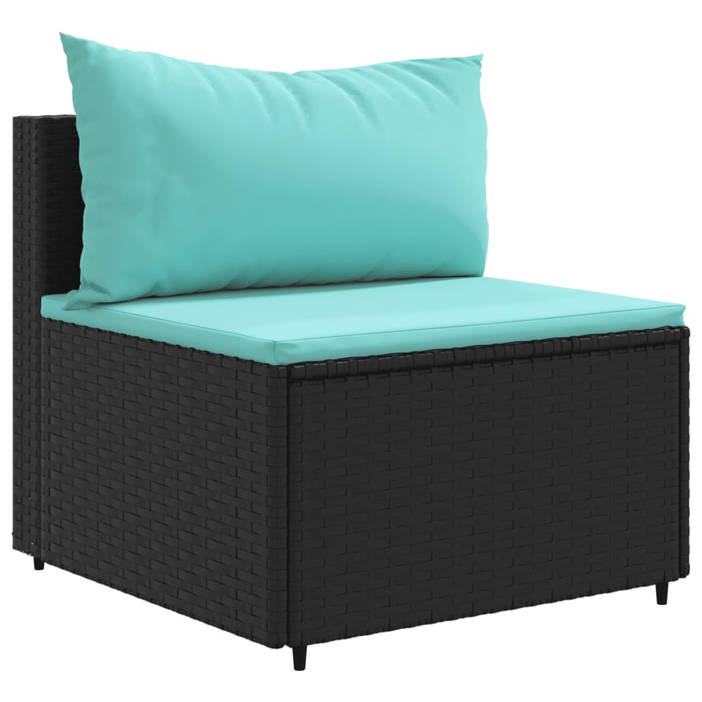 9 részes fekete polyrattan kerti ülőgarnitúra párnákkal