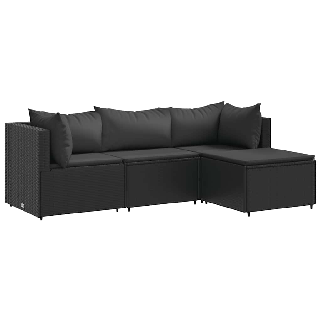 4 részes fekete polyrattan kerti ülőgarnitúra párnákkal