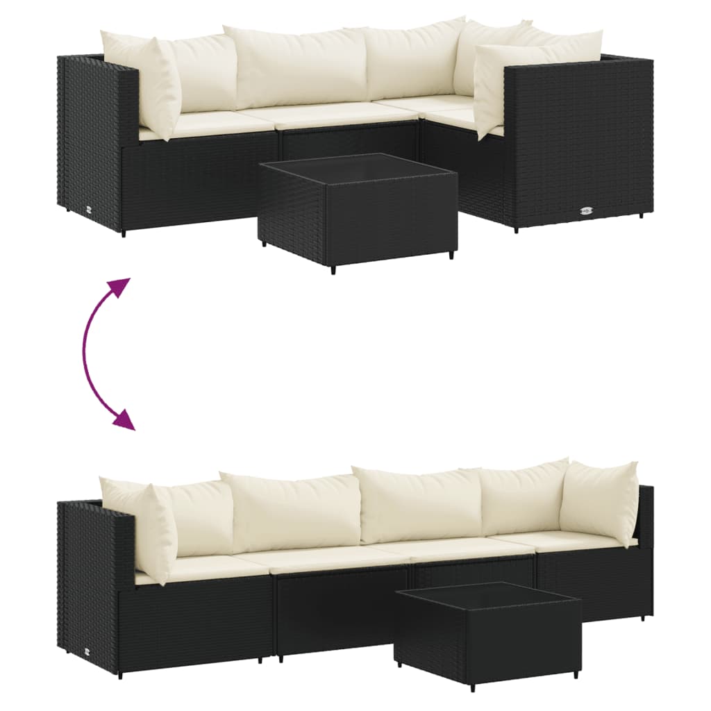 5 részes fekete polyrattan kerti ülőgarnitúra párnákkal
