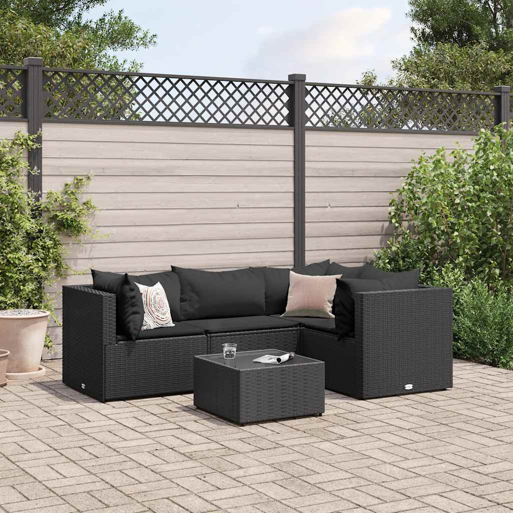 5 részes fekete polyrattan kerti ülőgarnitúra párnákkal