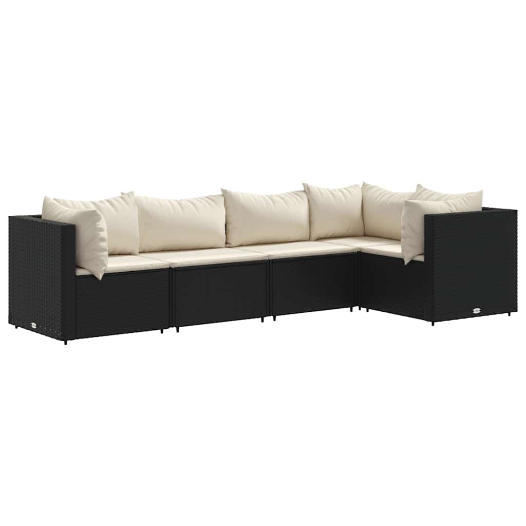 5 részes fekete polyrattan kerti ülőgarnitúra párnákkal