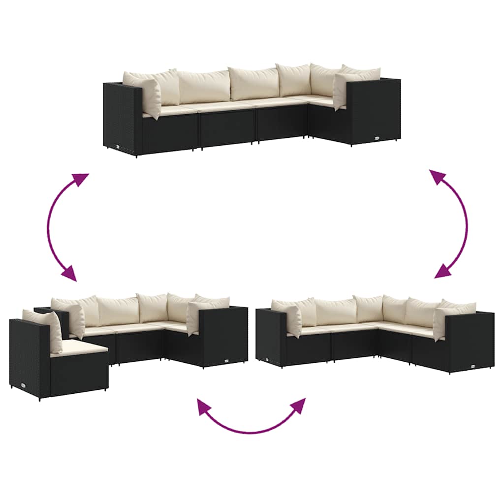 5 részes fekete polyrattan kerti ülőgarnitúra párnákkal
