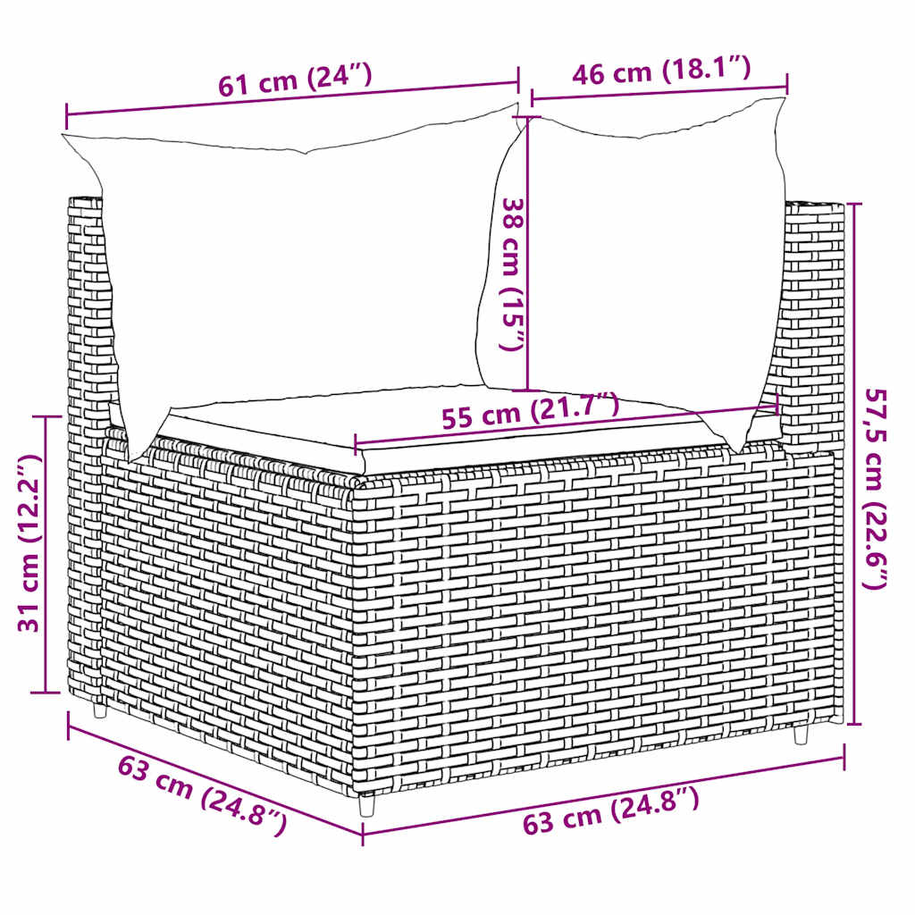 5 részes fekete polyrattan kerti ülőgarnitúra párnákkal