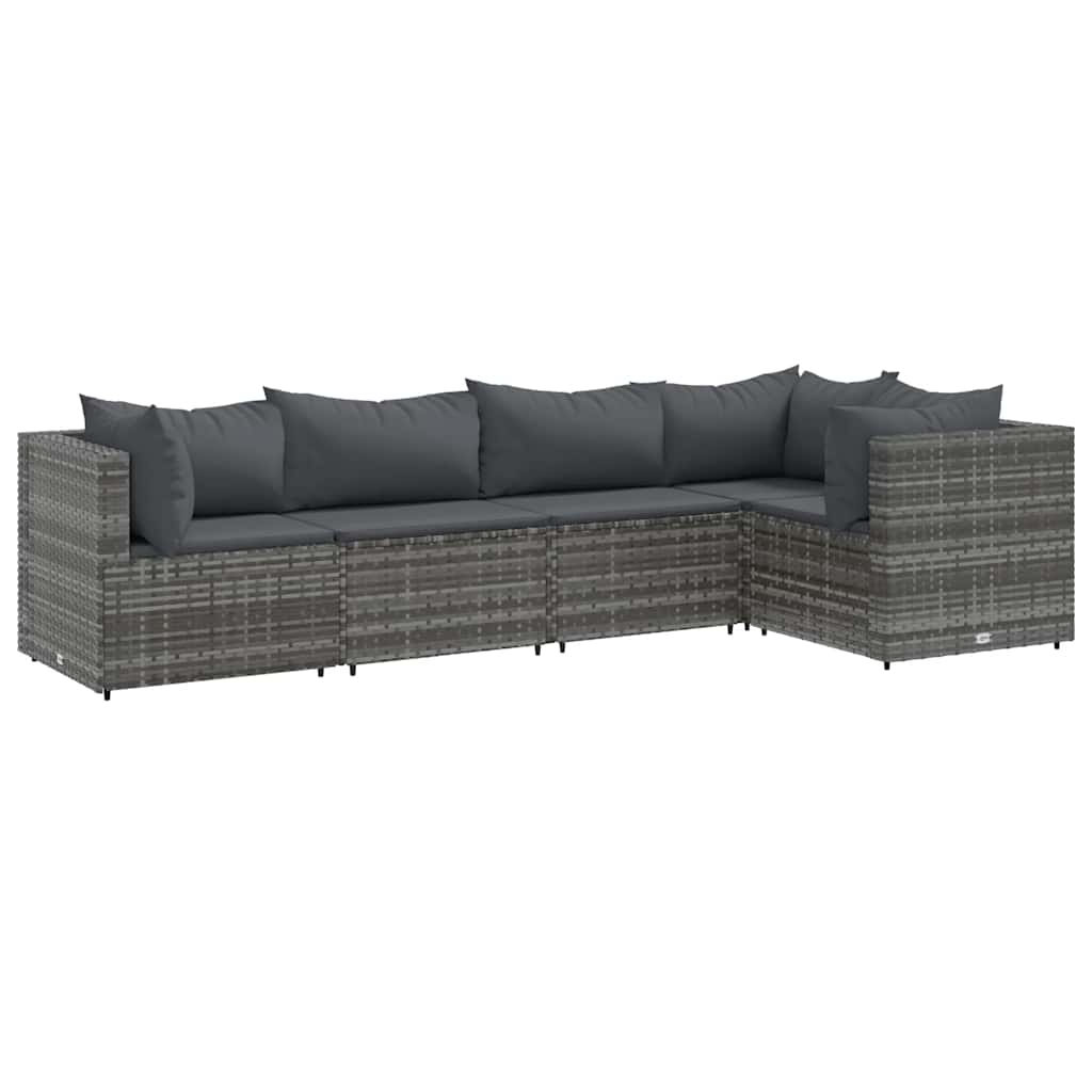 5 részes szürke polyrattan kerti ülőgarnitúra párnákkal