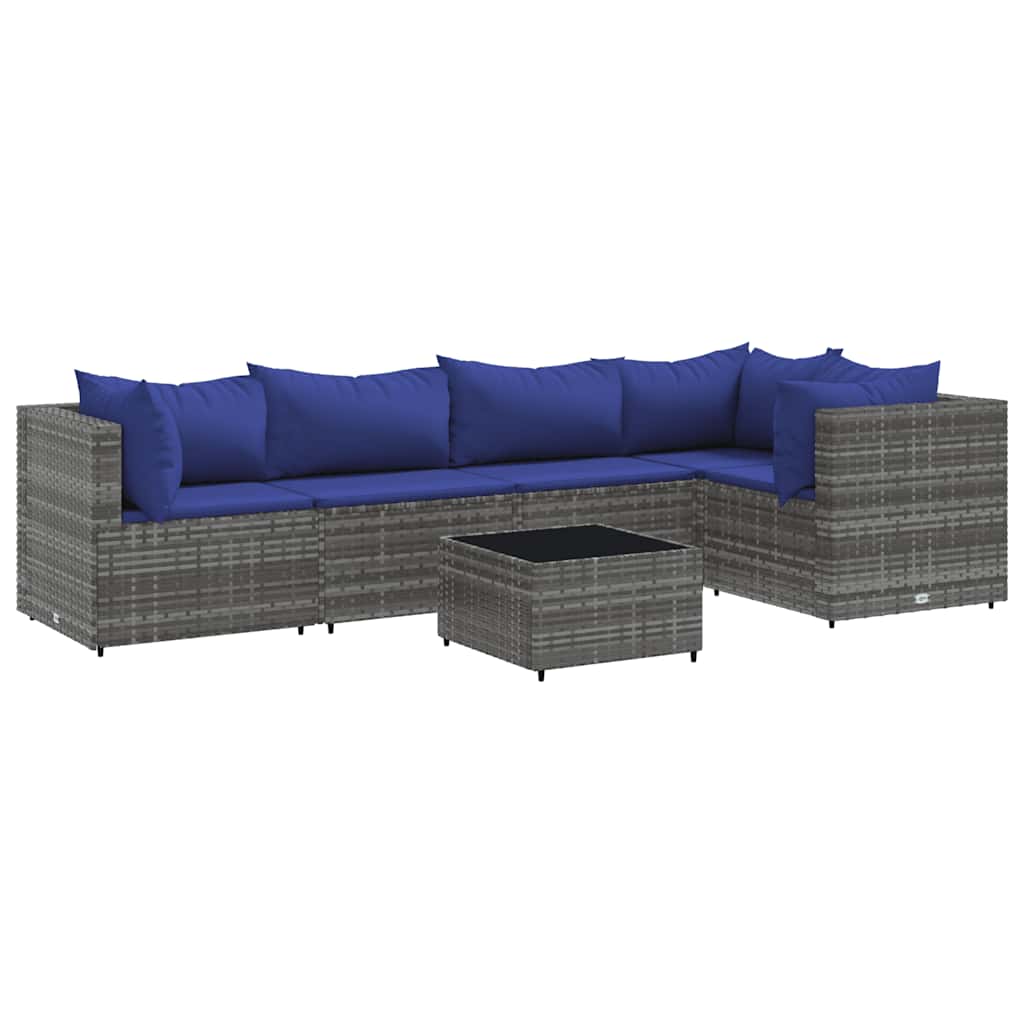 6 részes szürke polyrattan kerti ülőgarnitúra párnákkal