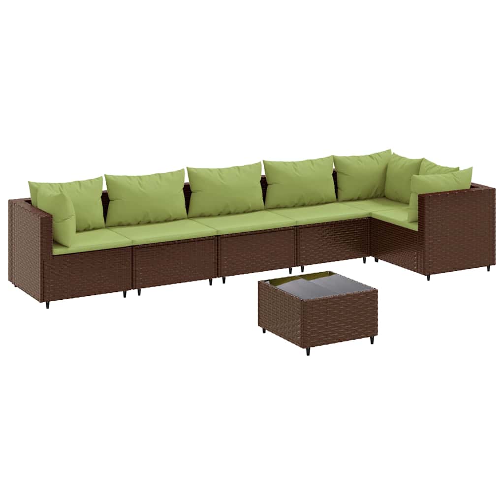 7 részes barna polyrattan kerti ülőgarnitúra párnákkal
