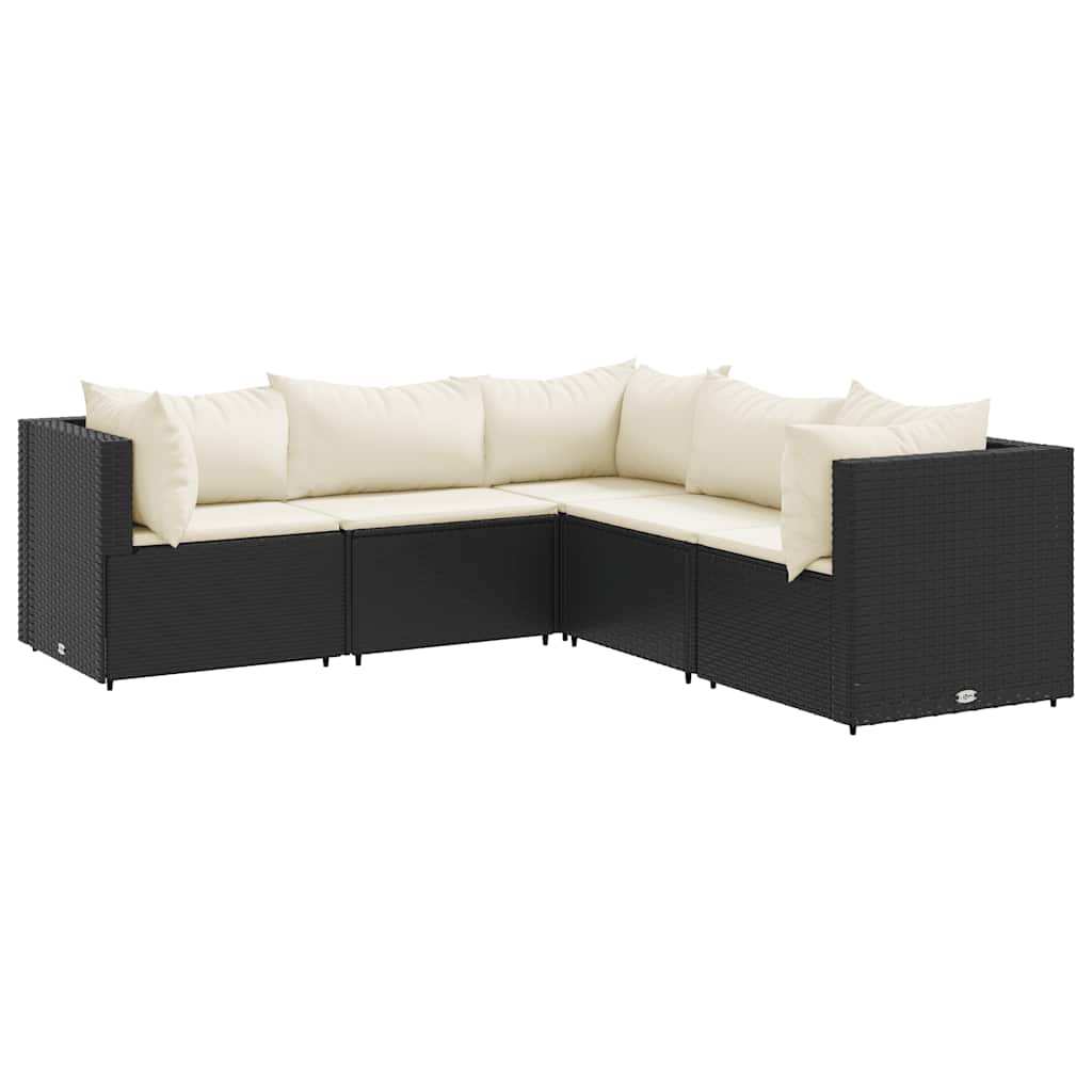5 részes fekete polyrattan kerti ülőgarnitúra párnákkal