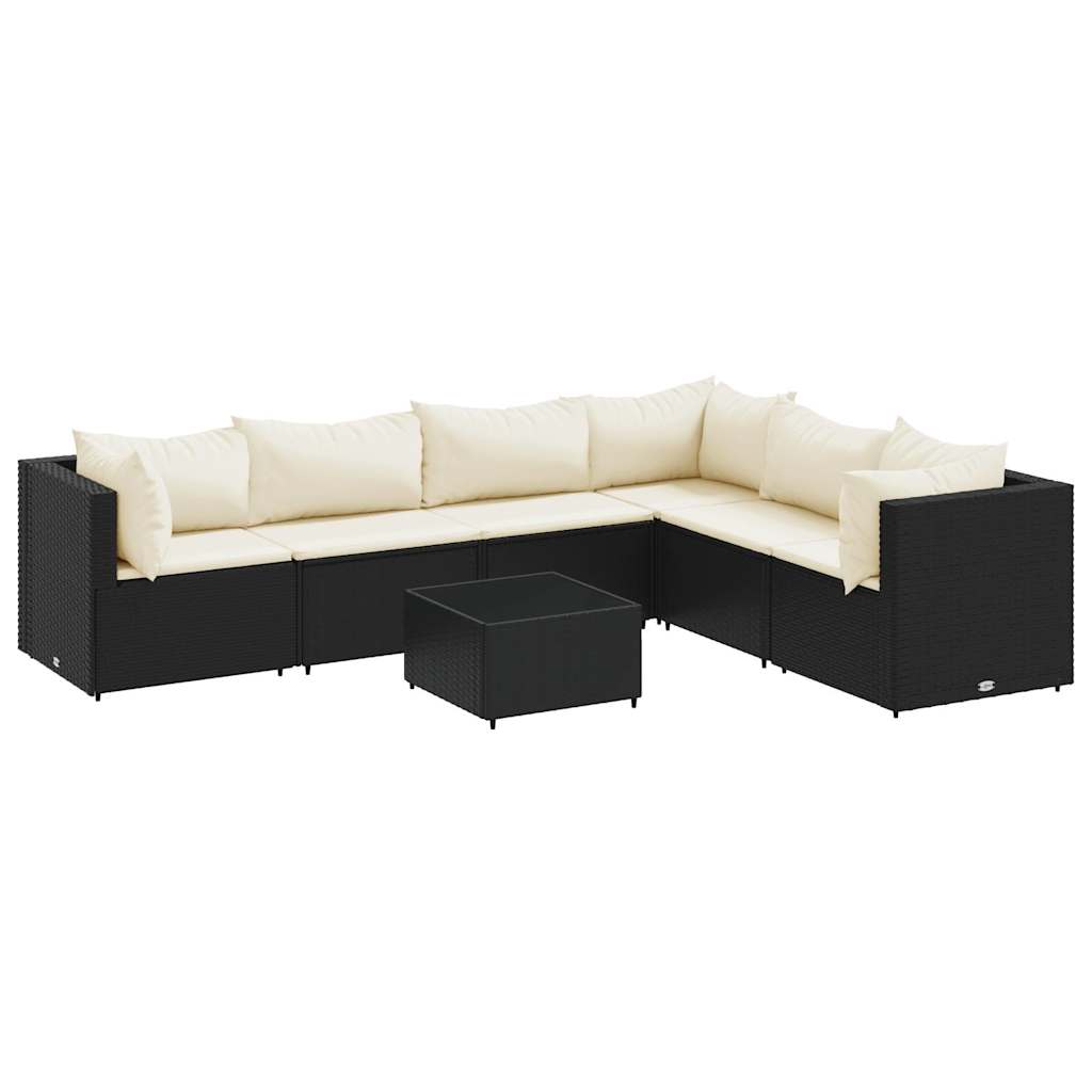 7 részes fekete polyrattan kerti ülőgarnitúra párnákkal