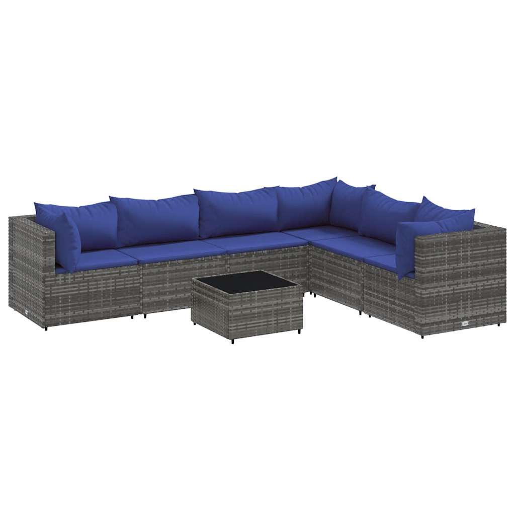 7 részes szürke polyrattan kerti ülőgarnitúra párnákkal