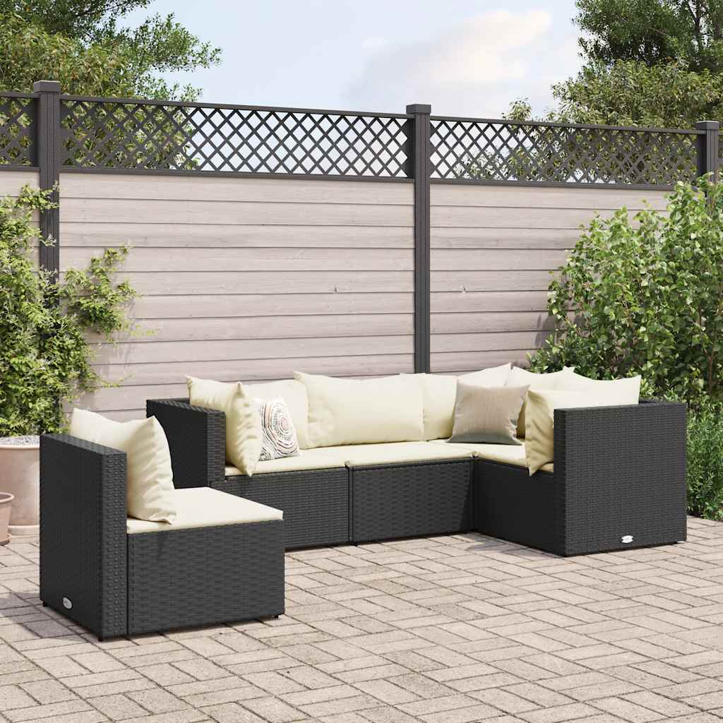 5 részes fekete polyrattan kerti ülőgarnitúra párnákkal