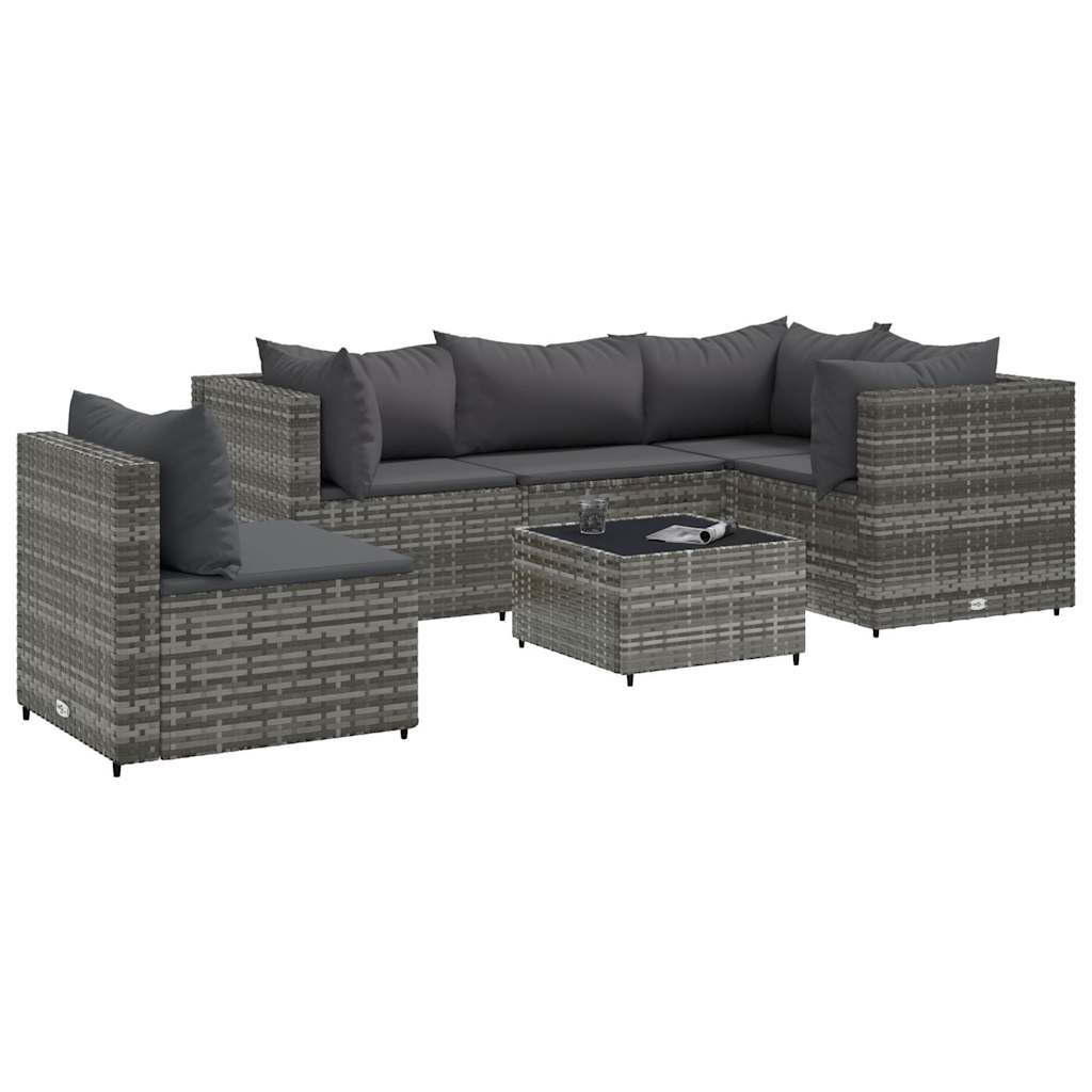 6 részes szürke polyrattan kerti ülőgarnitúra párnákkal